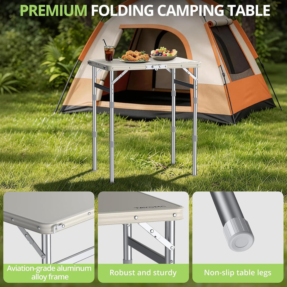 2ft Plastic Folding Camping Table, 3 Adjustable Height Waterproof Small Foldi...