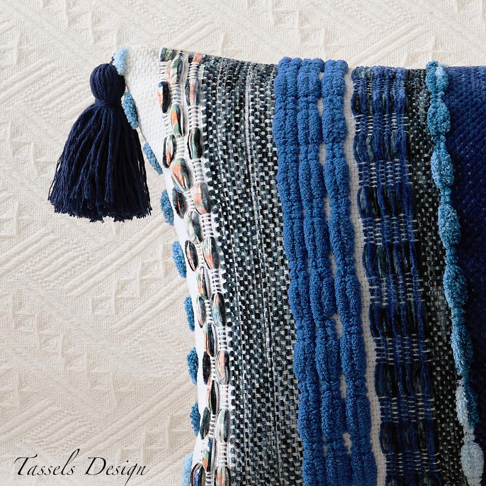 Kevin Textile Boho Tufted 18x18 Inch Pillow Cover 1 Pack, Blue