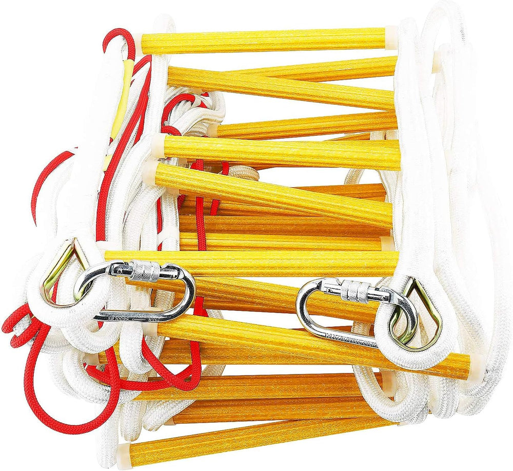 Fire Evacuation Rope Ladder, 4-Story, 32 ft, Spring Hooks & Safety Cord
