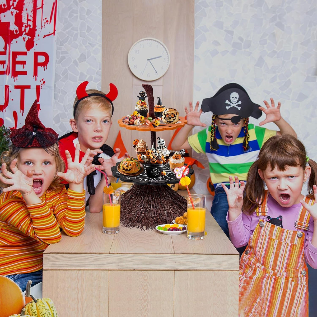 antiai 2 Tier Halloween Cupcake Stand Wooden Cake Desert Stand Party Supplies Food Tray.Decorations Ghost Cupcake Holder for Halloween Party Display. Serving Dishes
