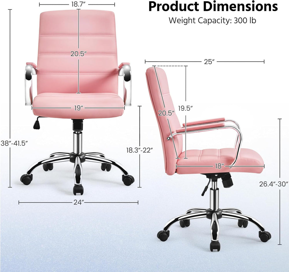 Yaheetech Pink Office Executive Chair PU Leather Swivel Rocking Desk Seat