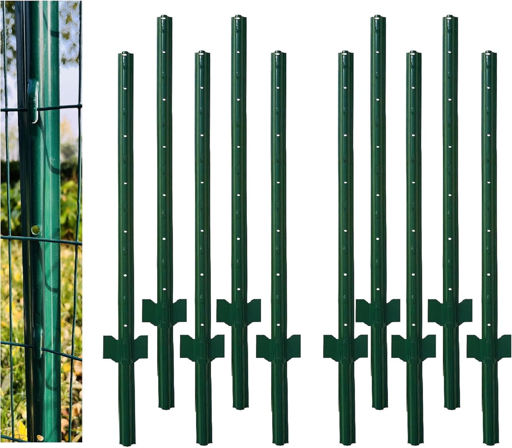 4 Feet Green, Pack of 10 Metal Fence Post, for 36 Inch High Garden Welded Wir...