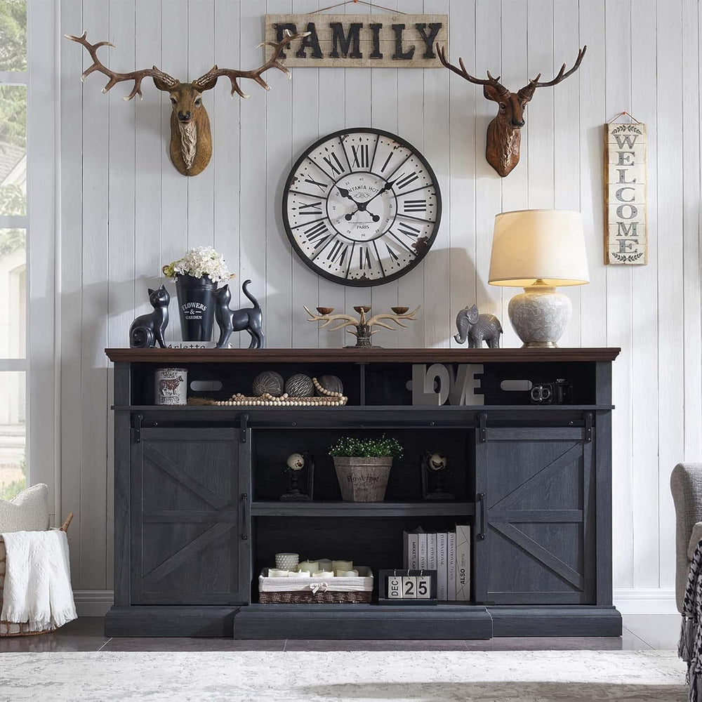 IFGET Farmhouse 80/75 inch TV Stand, 37.4" Tall Entertainment Center, Grey