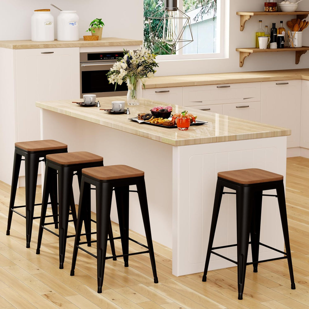Andeworld Bar Stools Set of 4 Stackable Metal Bar Stools Industrial Counter H...
