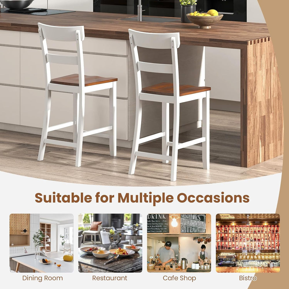GIANTEX Wooden Bar Stools Counter Height Set of 2, 24.5" Farmhouse Wood ...