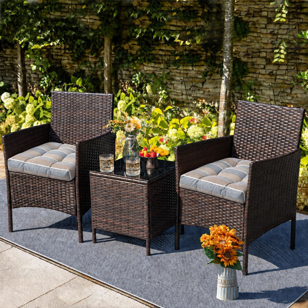 Indoor/Outdoor Tufted Seat Cushions Set of 2, 19x19x5 Inch-Grey Stripe