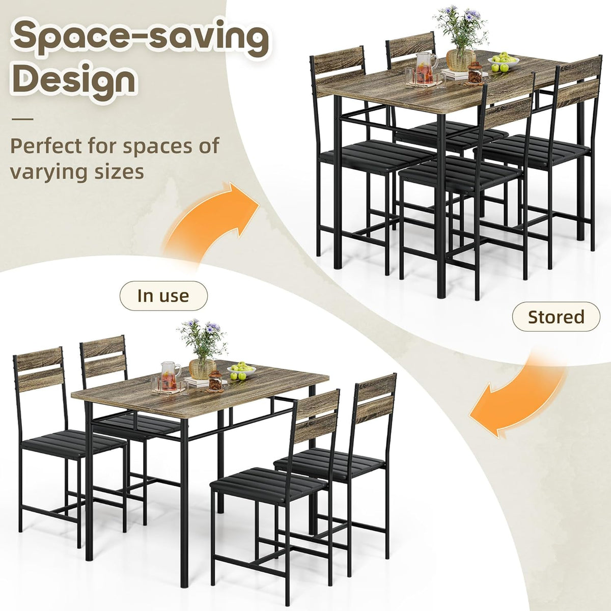 Dining Table Set for 4, Kitchen Table and Chairs for 4