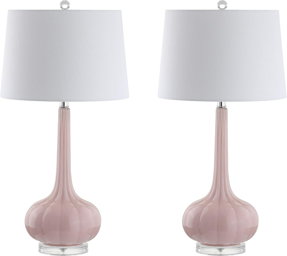 JONATHAN Y Bette Glass Teardrop Table Lamp 28.5", Pink, Set of 2