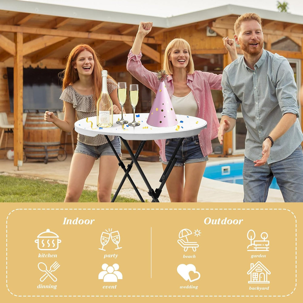 GUAGUA 32in Folding Cocktail Table, Bar Height, Round,High Top, White