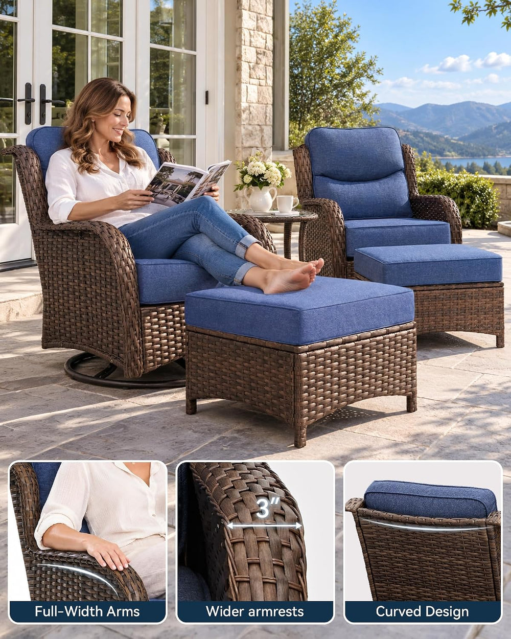 HILLGA 5-Piece Luxury Patio Furniture Set with 6" Thick Cushions, Weathe...