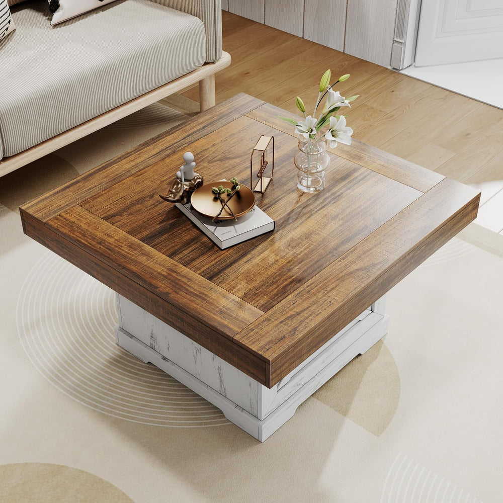 Lareth 31.5 in Farmhouse Coffee Table for Living Room with X-Design, Square