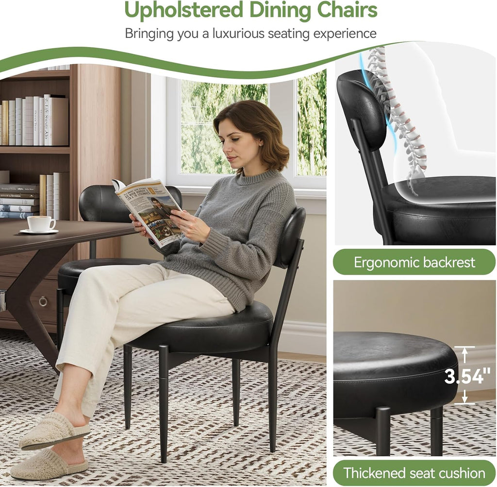 Welzona Upholstered Dining Chairs Set of 2, Dining Room Chairs with Sturdy Metal Legs, Kitchen Chairs for Dining Room/Kitchen/Restaurant/Hotel, Modern Style, Black