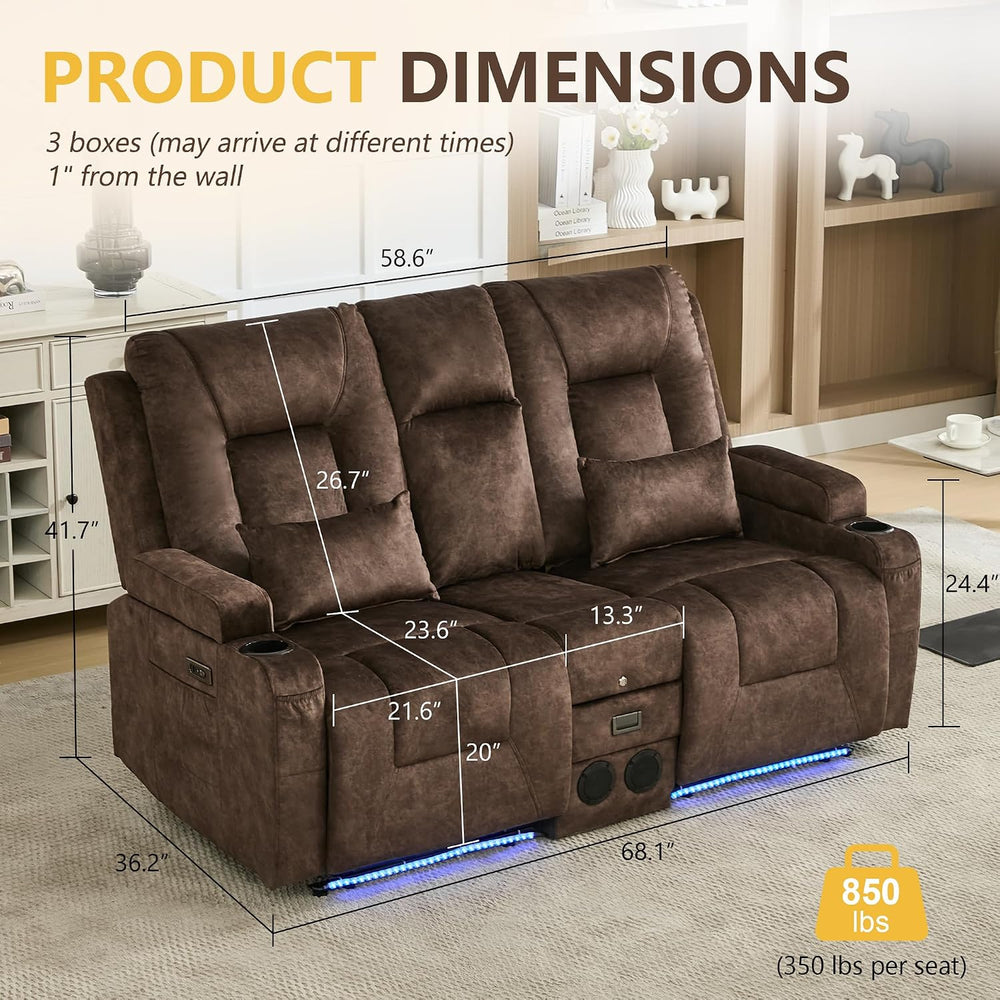 URRED Wall Hugger Power Reclining Loveseat Sofa，Brown：68.1" - 2 Seats