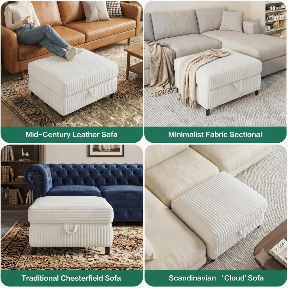 Modern Ottoman with Storage for Modular Sectional Sofa, Beige
