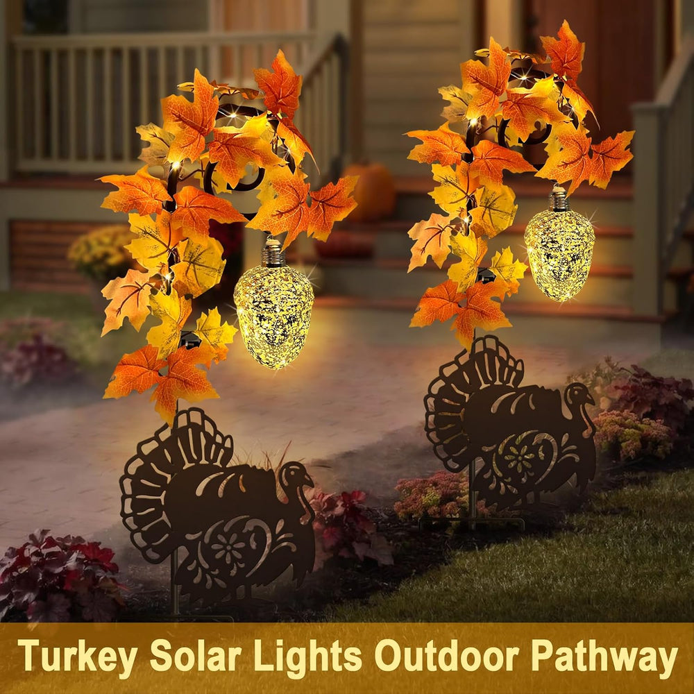 Thanksgiving Solar Lights Outdoor Pathway,Turkey & Acorn Fall Garden Stakes