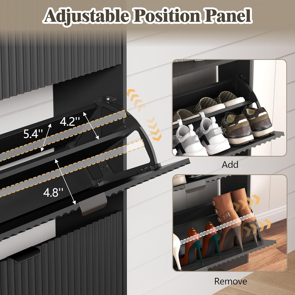 HUANLEGO Shoe Cabinet Storage for Entryway with 6 Flip Drawers, Black