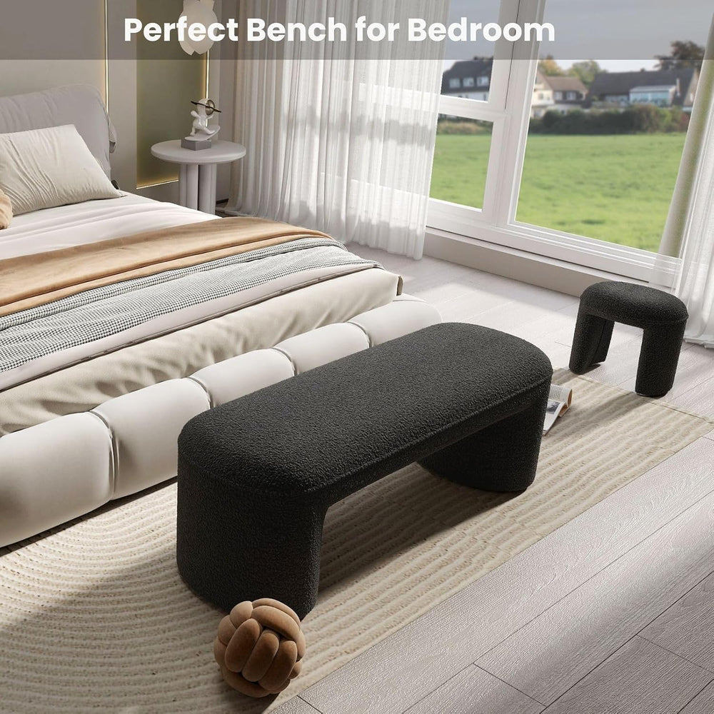 53" Sherpa Nesting Ottoman Bench Set, Black
