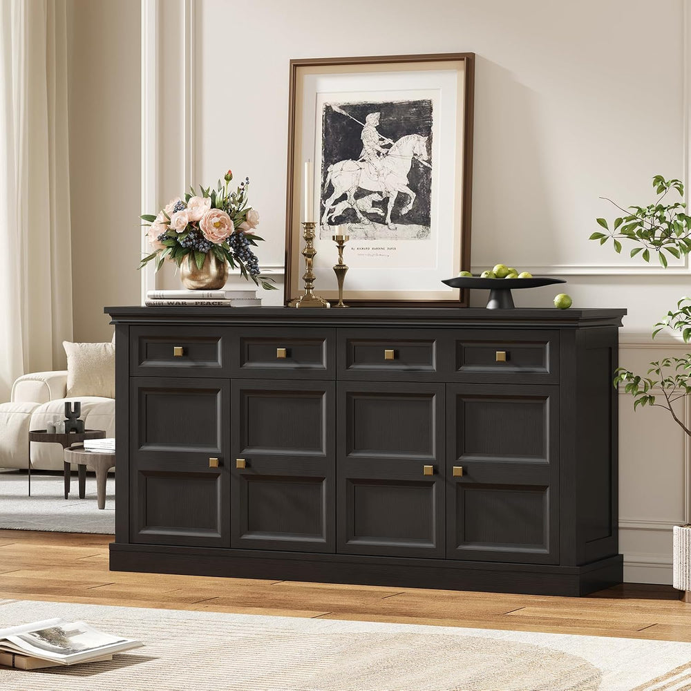 ONBRILL 63 Inch Buffet Cabinets with Storage, 4-Doors Sideboard Credenza