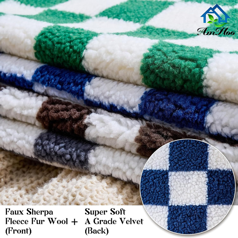 AmHoo 2 Pack Checkerboard Throw Pillow Covers 24x24 Inch Navy Blue