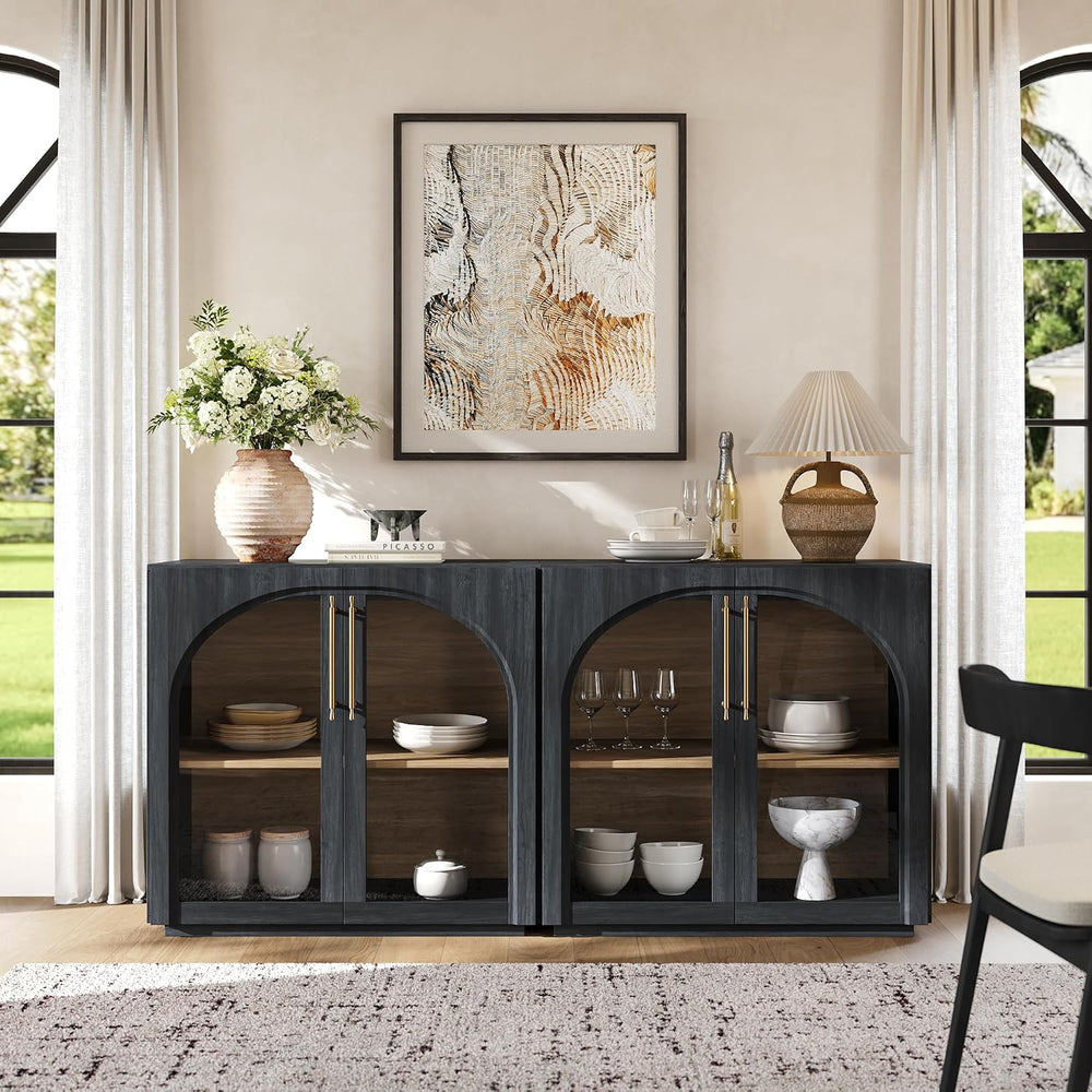Sideboard Cabinet with Glass Doors, 94.5'' W Display Cabinet