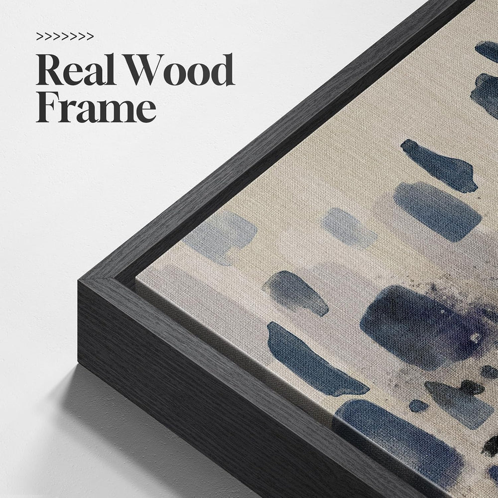 Framed Neutral Navy Blue Abstract Wall Art for Living Room Decor, 2 Piece