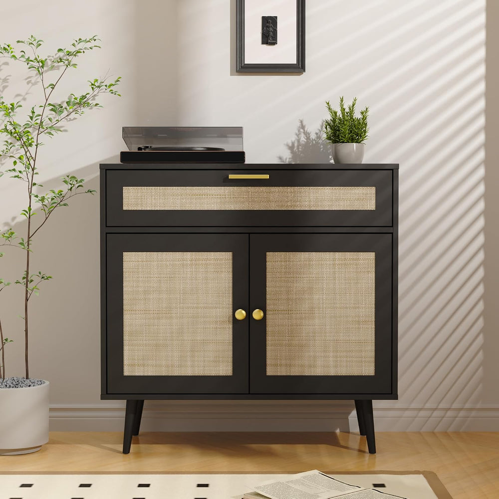 Furnify Rattan Sideboard Buffet, Boho Kitchen Cabinet with Drawer & 2 Doo...