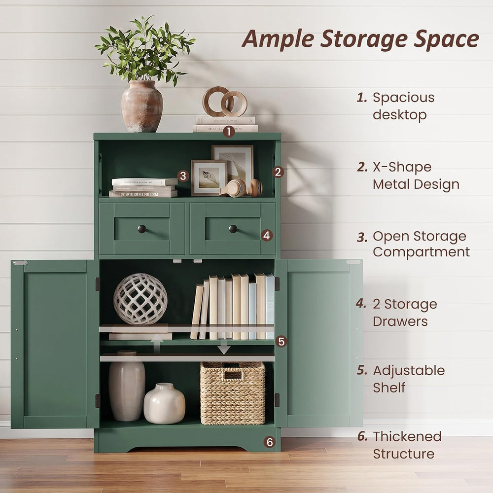 Farmhouse Storage Cabinet with Drawers, Small Kitchen Pantry Cabinet, Green