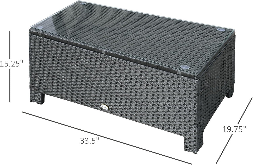 Outsunny Wicker Coffee Table with Tempered Glass Top 33.5" x 19.75"...