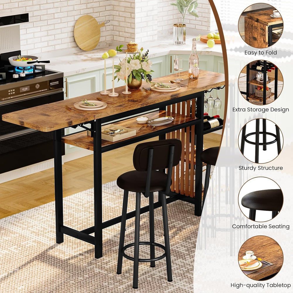 Bar Table and Chairs Set, 59'' Counter Height Dining Table Set with S...