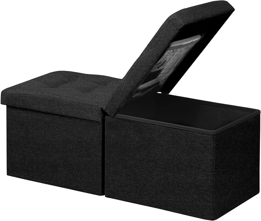 AmasSmile Footrest Ottoman Storage Bench,34" Linen Folding Chest,Black