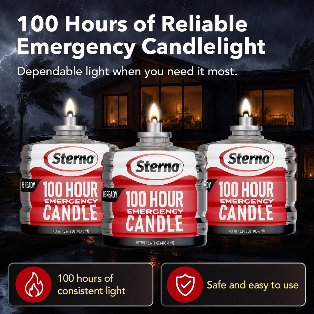 Sterno 100-Hour Emergency Candles, Power Outage Essential Supplies, 6-Pack