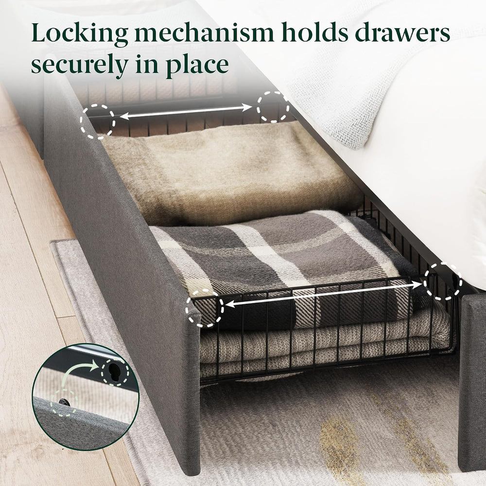Zinus Billie Platform Bed Frame, Four Underbed Storage Drawers, Queen