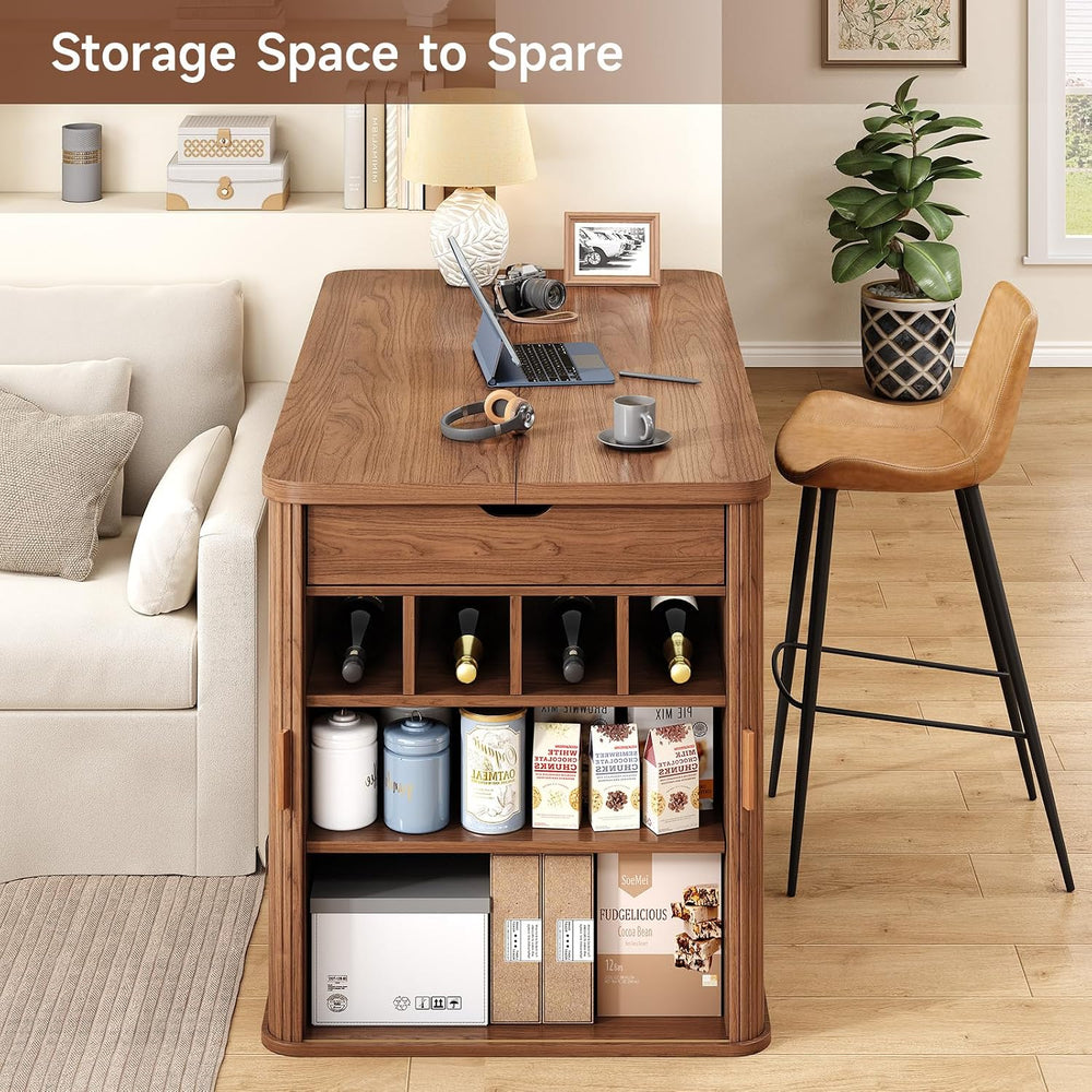 ONBRILL 61 Inch Fluted Kitchen Island with Storage Walnut