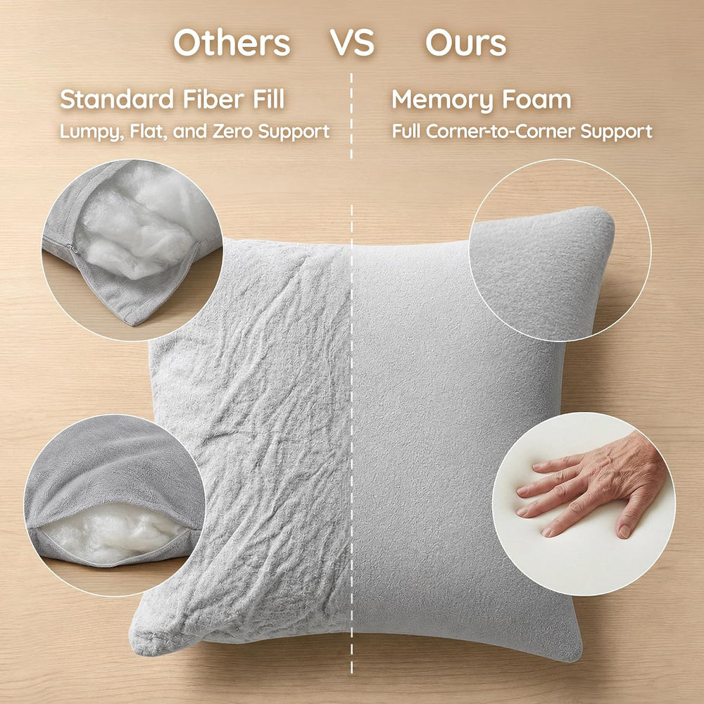 AM AEROMAX 18x18 Memory Foam Throw Pillow Inserts, 2 Pack, Square, Gray