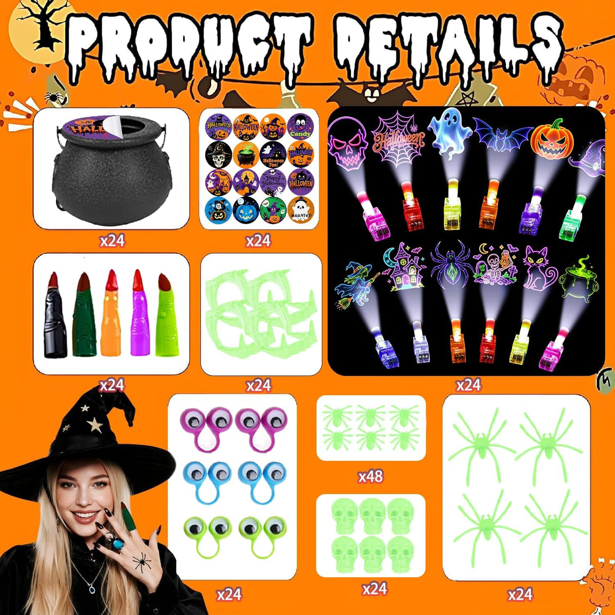 240Pcs Halloween Party Favors Mini Cauldron Set halloween finger lights
