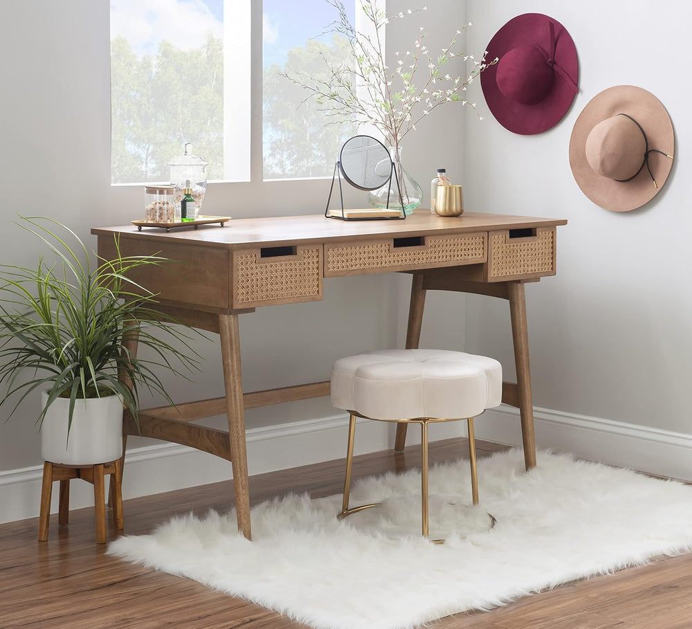 Dutton Natural Wood and Rattan Desk by Linon