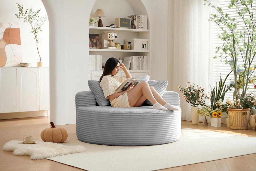 55''Oversized Round Chaise Longue Chair Indoor, Boneless Chair Round ...