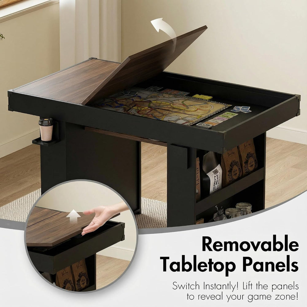 Board Game Table w/ Removable Top, 2-in-1 Dining and Gaming Table for 4–6