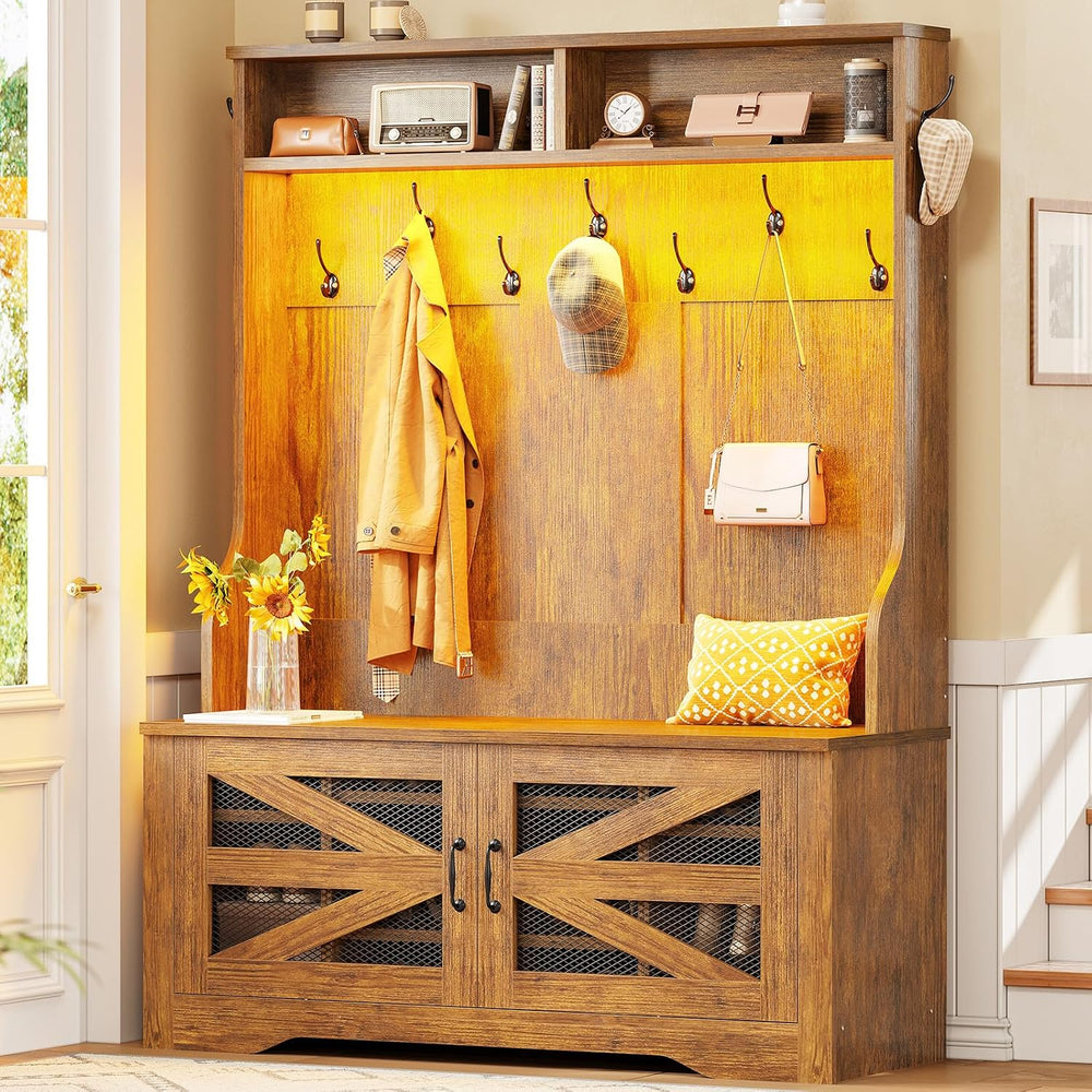 Itaar Hall Tree with Bench and Shoe Storage, 5-in-1 Entryway Bench with Coat ...