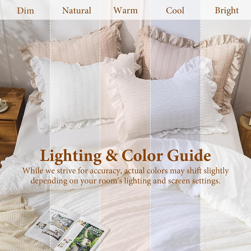 JOLLYVOGUE White Comforters Queen Size, 3 Pieces Ruffle Seersucker Queen Comf...