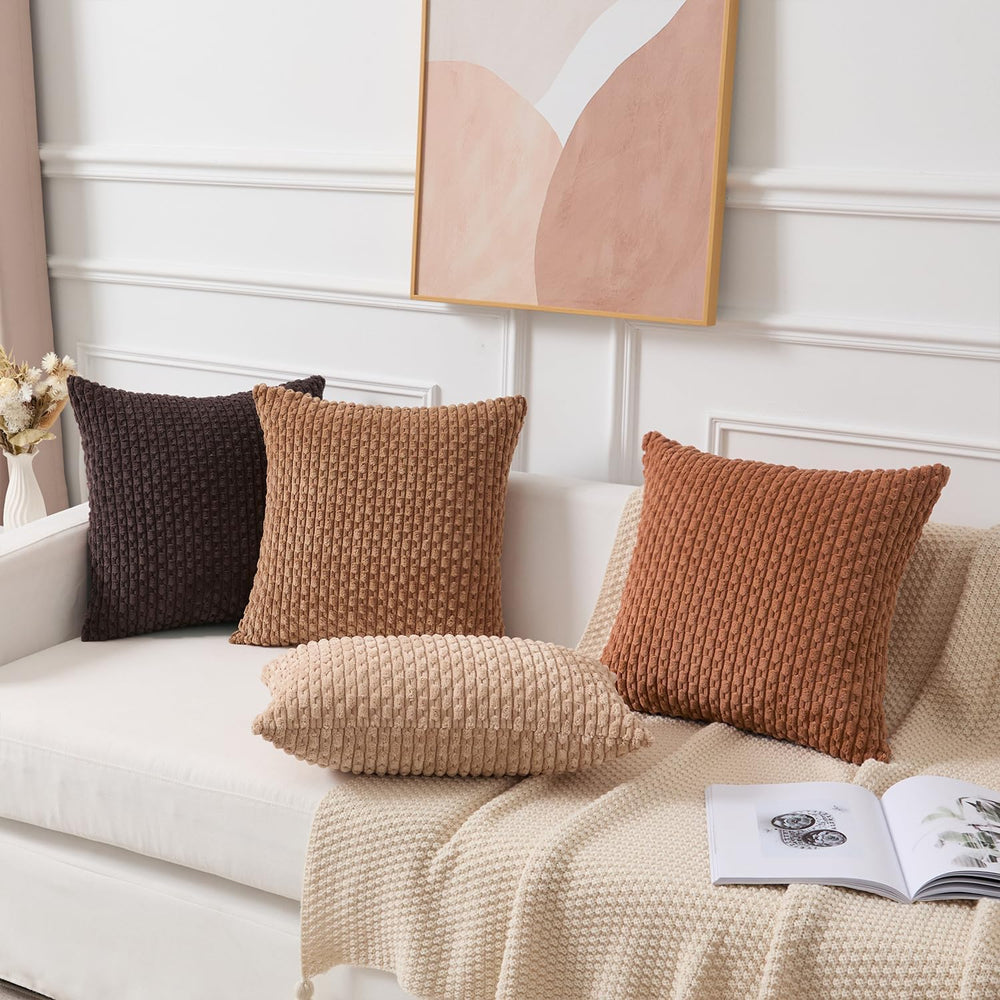 Kevin Textile Soft Corduroy 28x28 Inch Pillow Covers 2 Pack, Burnt Orange