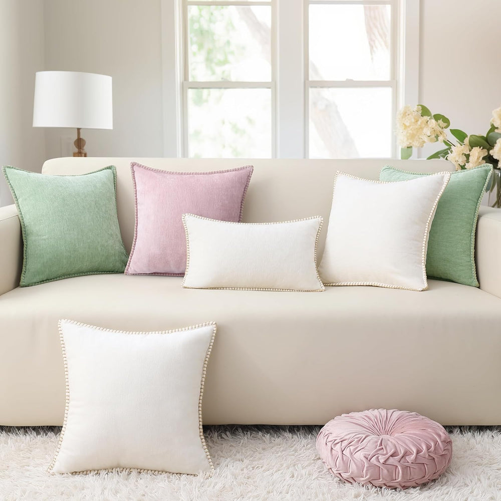 decorUhome Soft Chenille Throw Pillow Covers 24x24 Set of 2 Blush Pink