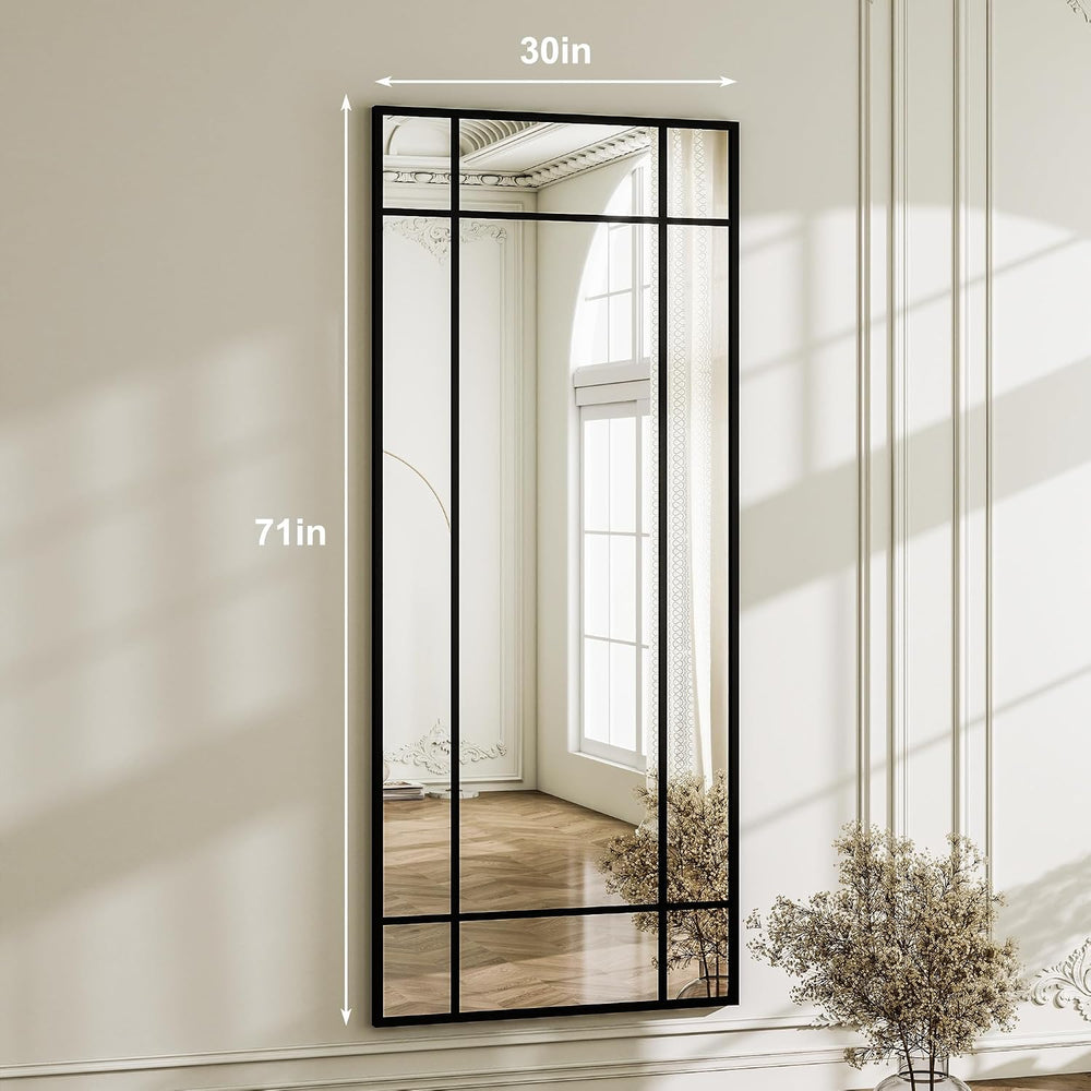 HARRITPURE Windowpane Full Length Mirror, 71"x30" Floor Mirror, Black