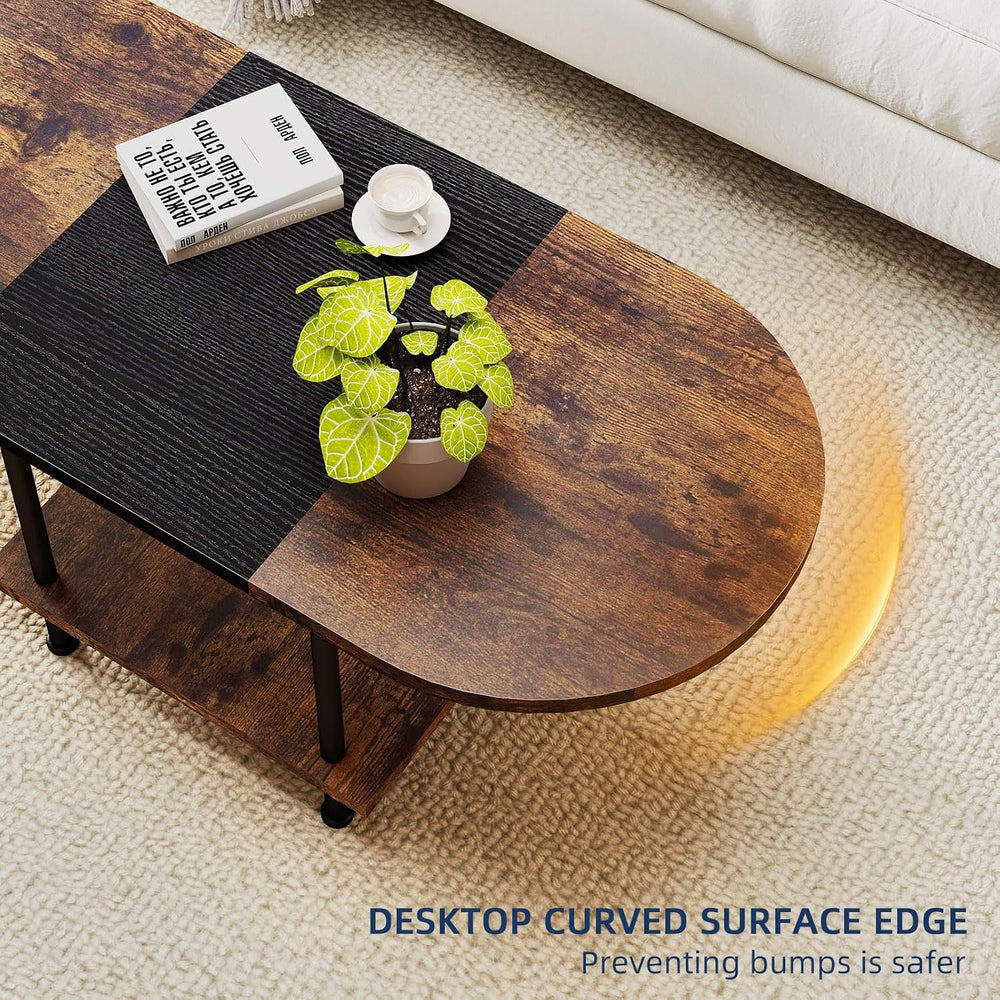 Two-Tone Spliced Tabletop Coffee Table with Storage Shelf