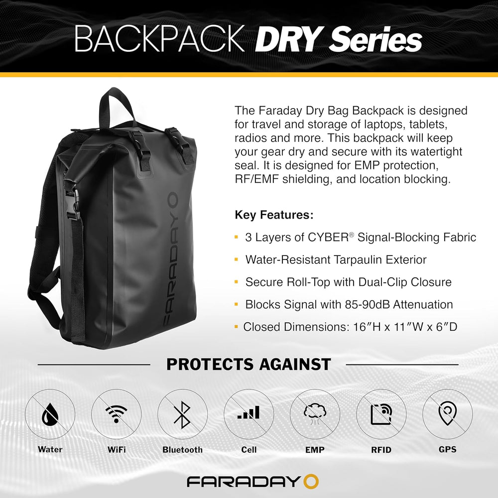 Faraday Defense Waterproof Faraday DRY Bag - 17L Backpack - Fast, Easy Access...