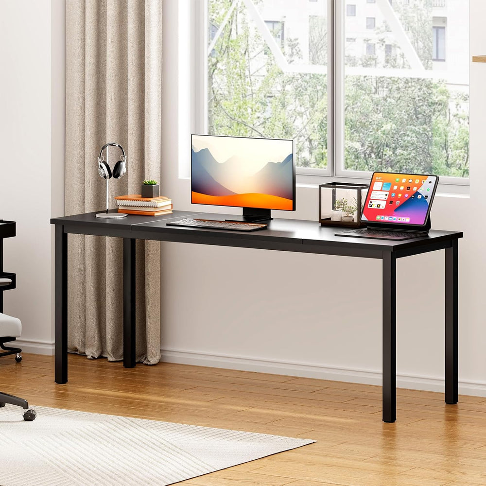 DlandHome 71 inches Large Computer Desk, Black, Metal Frame, 23.6 in Wide
