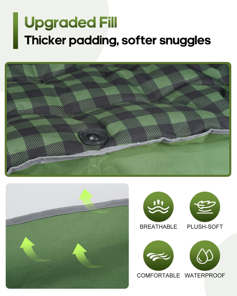 Padded Double Camping Chair Loveseat Oversized Camping Couch, Green