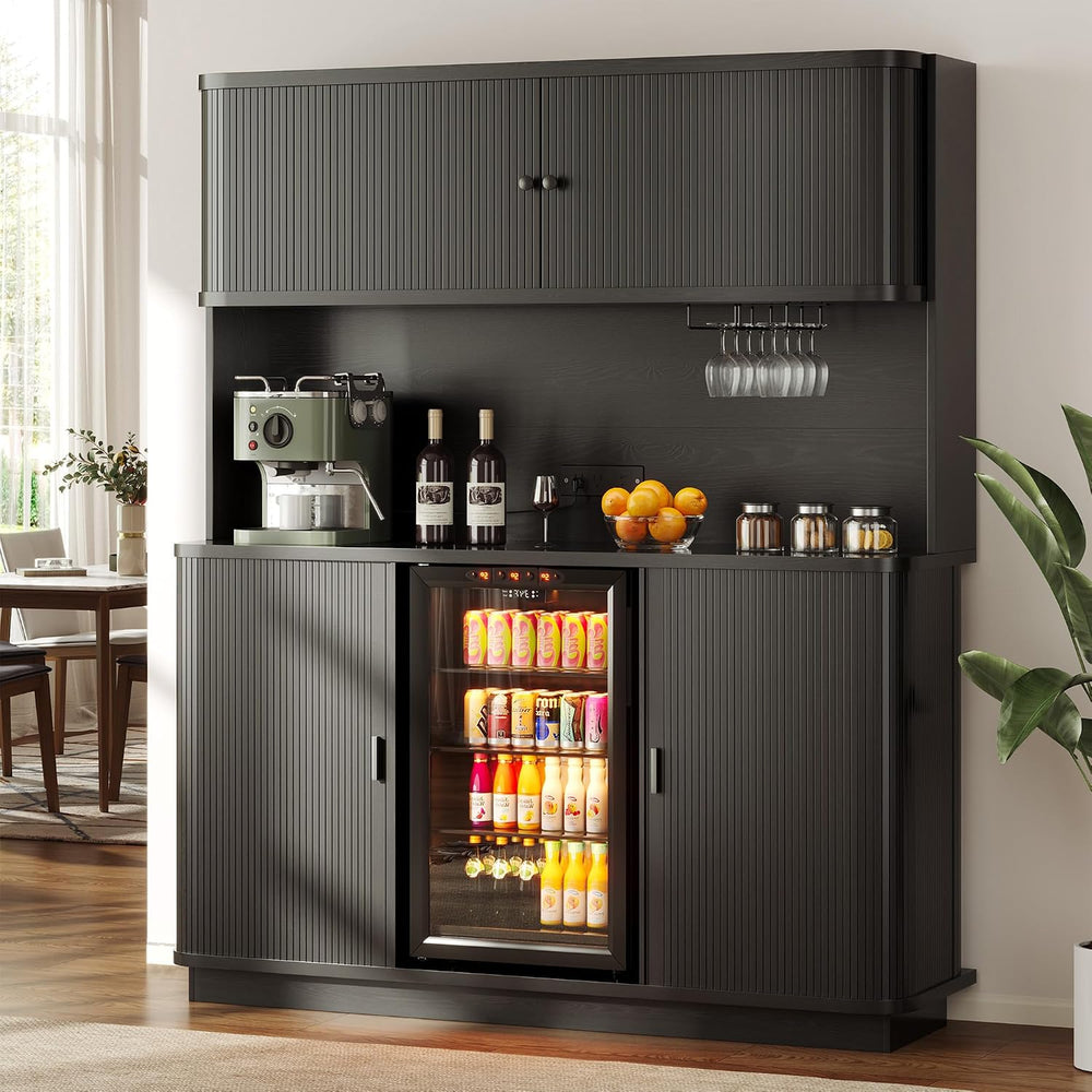 Godchoices 70.8" Tall Fluted Coffee Bar Cabinet with Mini Fridge Space, ...