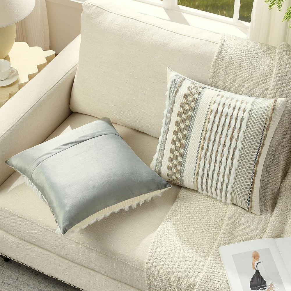 FUTEI 2 Pack Tufted Throw Pillow Covers Covers 18x18 Inch,Grey+Brown