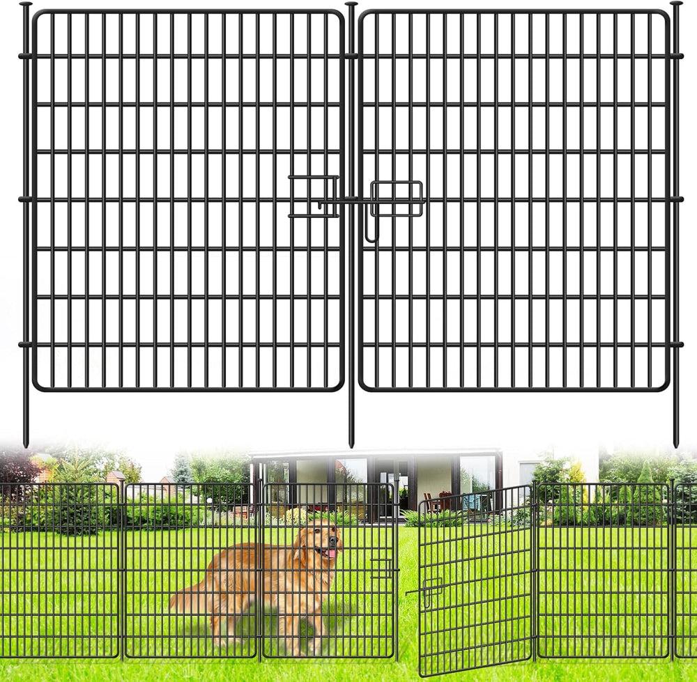 10 Panels No Dig Fence with Gate, 32 in(H) X 24 ft(L) Garden Decorative Fence...